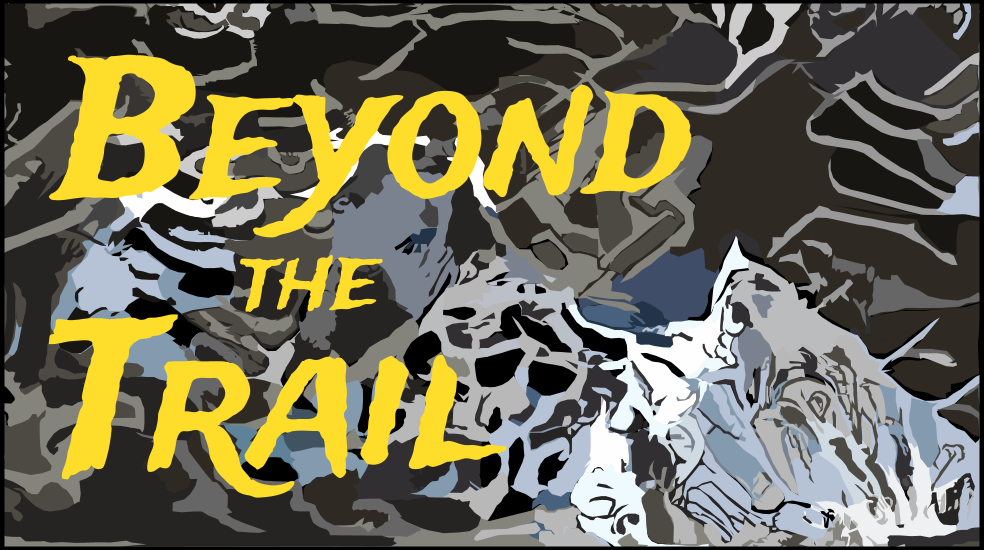 &ldquo;Beyond the trail&rdquo; banner based on landscape photo of Himalayas in Nepal.